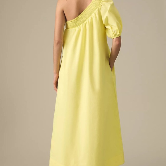 NWT ANTHROPOLOGIE MAEVE ONE SHOULDER EMBROIDER MAXI DRESS YELLOW POPLIN XS - Picture 4 of 5
